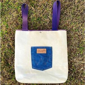 WRANGLER Vintage Canvas Tote Handbag w/Denim Pocket 14” x 14”